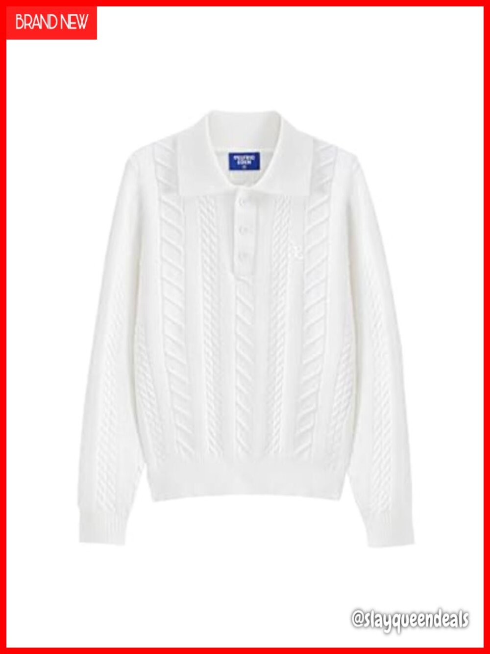 Cable Knit V Neck Polo Sweater Long Sleeve Fitted Pullover Fall Workwear